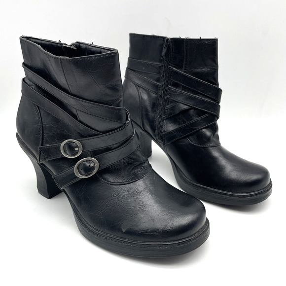 Vintage 90s Y2K Bongo 'HIPSTER' Black Faux Leather Block Heel Ankle Booties US9 - Picture 1 of 15
